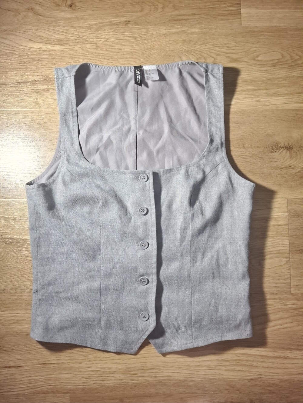 H&M Gray Cropped Button Front Vest